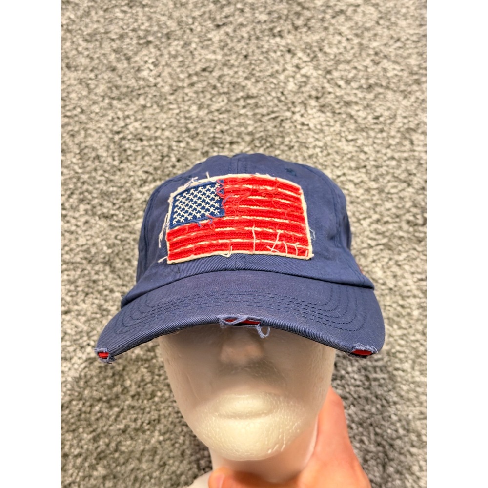 CAT Hat Mens OSFM Navy Blue Caterpillar American Flag Distressed Adjustable Cap